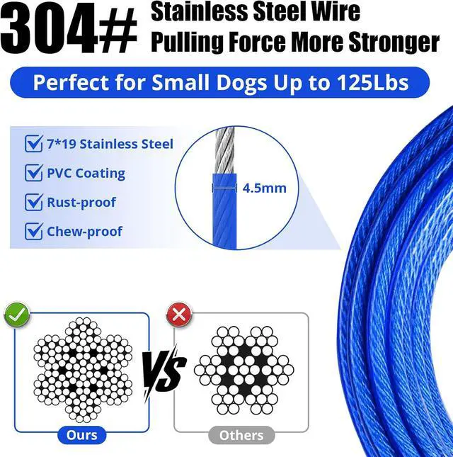 Alt view image 2 of 6 - Dog Tie Out Cable: 15ft Dog Leads for Yard Heavy Duty for Small Dogs | Reflective Outdoor Chain Leash - Chew Proof for Small Large Dogs Up to 125lbs