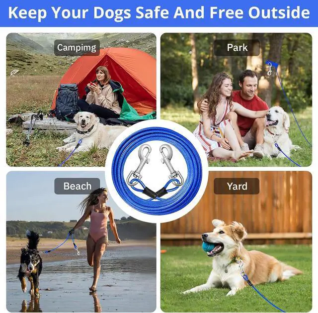 Alt view image 6 of 6 - Dog Tie Out Cable: 15ft Dog Leads for Yard Heavy Duty for Small Dogs | Reflective Outdoor Chain Leash - Chew Proof for Small Large Dogs Up to 125lbs