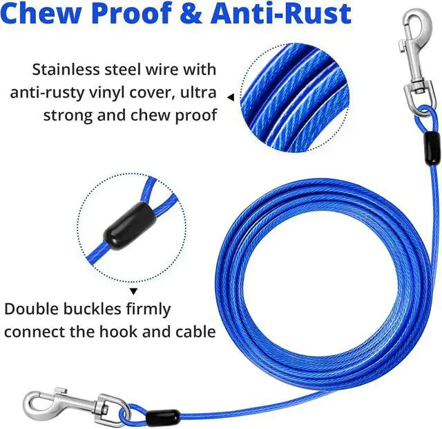 Alt view image 3 of 6 - Dog Tie Out Cable: 15ft Dog Leads for Yard Heavy Duty for Small Dogs | Reflective Outdoor Chain Leash - Chew Proof for Small Large Dogs Up to 125lbs