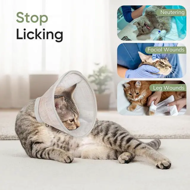 Alt view image 2 of 7 - Soft Cat Cone Collar to Stop Licking, Breathable Mesh Cone with Waterproof Liner Recovery Collar, for Kitten, Comfortable Elizabethan Alternative for Spay Neuter Grooming (S)
