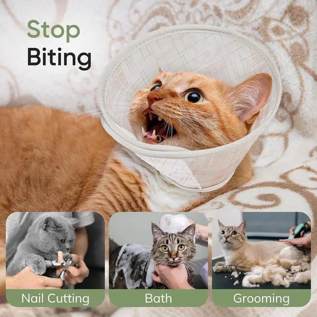 Alt view image 3 of 7 - Soft Cat Cone Collar to Stop Licking, Breathable Mesh Cone with Waterproof Liner Recovery Collar, for Kitten, Comfortable Elizabethan Alternative for Spay Neuter Grooming (S)