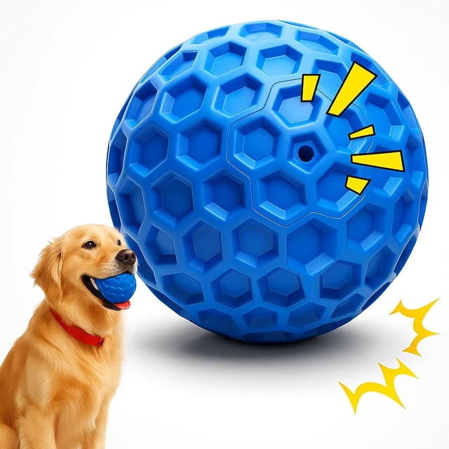 Main image of Durable Indestructible Squeaky Dog Ball for Aggressive Heavy Chewers, Unbreakable Tough Natural Rubber Dog Toy, Bouncy Interactive Ball for Medium & Large Dogs, Safe for Teeth & Gums (Blue)