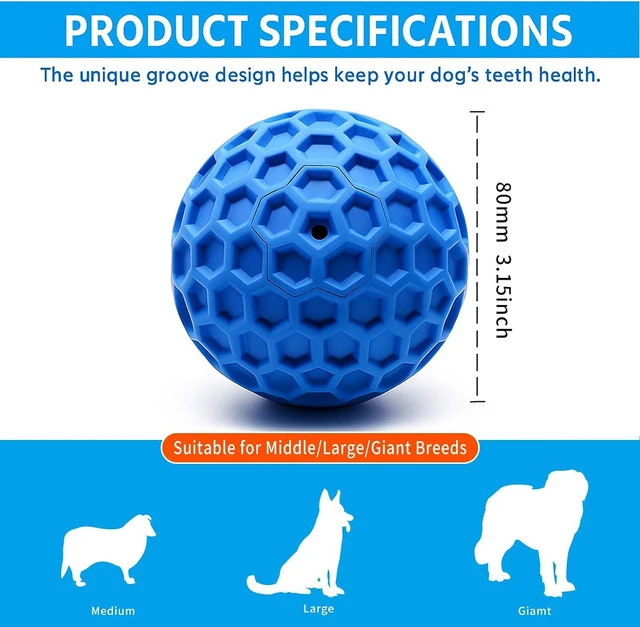 Alt view image 2 of 7 - Durable Indestructible Squeaky Dog Ball for Aggressive Heavy Chewers, Unbreakable Tough Natural Rubber Dog Toy, Bouncy Interactive Ball for Medium & Large Dogs, Safe for Teeth & Gums (Blue)