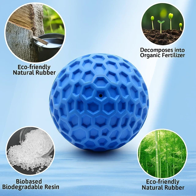 Alt view image 7 of 7 - Durable Indestructible Squeaky Dog Ball for Aggressive Heavy Chewers, Unbreakable Tough Natural Rubber Dog Toy, Bouncy Interactive Ball for Medium & Large Dogs, Safe for Teeth & Gums (Blue)