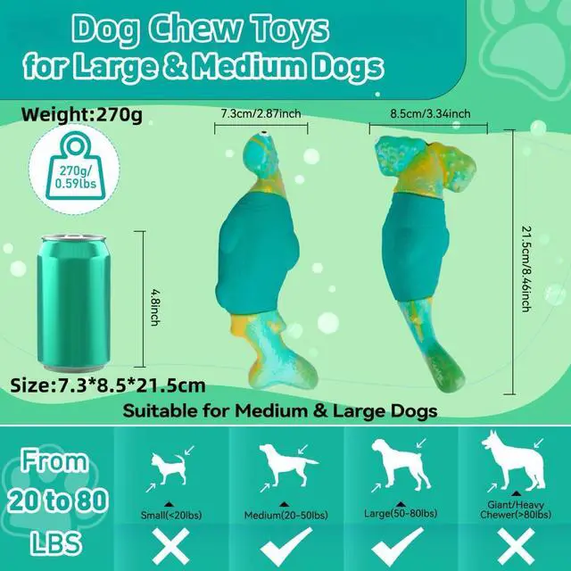 Alt view image 2 of 7 - Dog Toys for Aggressive Chewers, Squeaky Tough Chew Toys | Indestructible Interactive Dog Chew Toys for Large Dogs, Keep Them Busy, Gift Toys for Medium/Large Breed (Green)