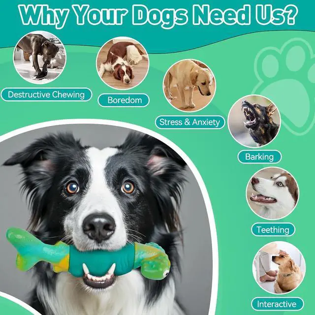 Alt view image 3 of 7 - Dog Toys for Aggressive Chewers, Squeaky Tough Chew Toys | Indestructible Interactive Dog Chew Toys for Large Dogs, Keep Them Busy, Gift Toys for Medium/Large Breed (Green)