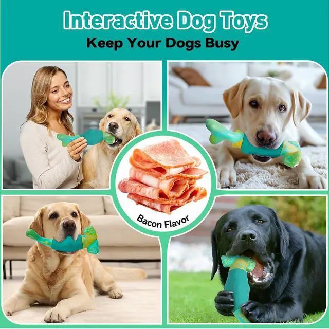 Alt view image 5 of 7 - Dog Toys for Aggressive Chewers, Squeaky Tough Chew Toys | Indestructible Interactive Dog Chew Toys for Large Dogs, Keep Them Busy, Gift Toys for Medium/Large Breed (Green)