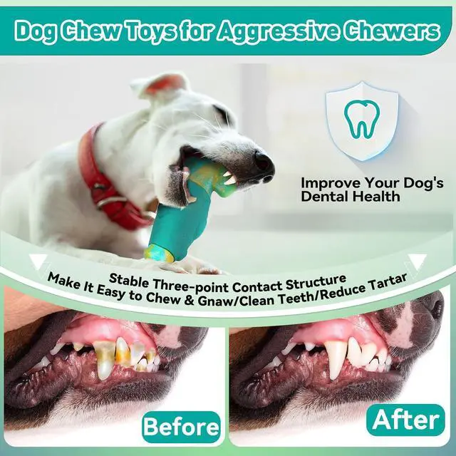 Alt view image 6 of 7 - Dog Toys for Aggressive Chewers, Squeaky Tough Chew Toys | Indestructible Interactive Dog Chew Toys for Large Dogs, Keep Them Busy, Gift Toys for Medium/Large Breed (Green)