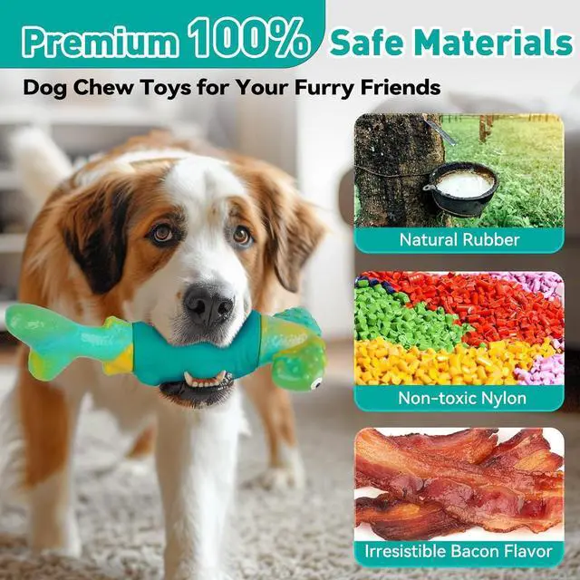 Alt view image 7 of 7 - Dog Toys for Aggressive Chewers, Squeaky Tough Chew Toys | Indestructible Interactive Dog Chew Toys for Large Dogs, Keep Them Busy, Gift Toys for Medium/Large Breed (Green)