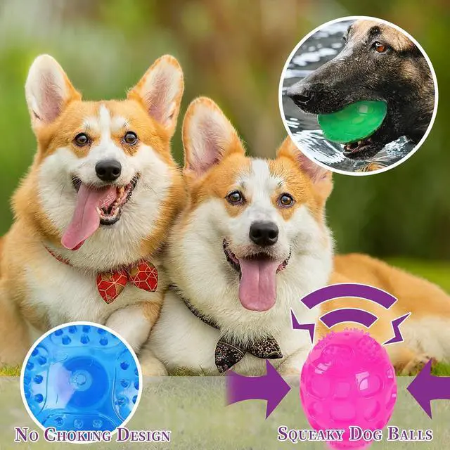Alt view image 2 of 6 - 3'' Squeaky Dog Toy Balls for Lagre Medium Breed, Indestructible Dog Balls for Playing, Fetching & Retrieving, Durable Aggressive Chewers, 2 PCS Green