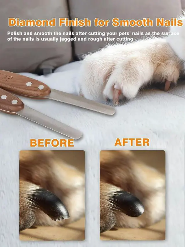 Alt view image 3 of 7 - Dog Nail File - Diamond Coated Metal Nail File for Dogs and Cats, Ergonomic Walnut Handle, Smooth and Shape All Toenail Types, Remove Burs for Indoor & Outdoor Pets