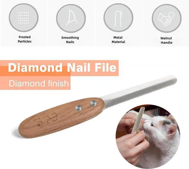 Alt view image 2 of 7 - Dog Nail File - Diamond Coated Metal Nail File for Dogs and Cats, Ergonomic Walnut Handle, Smooth and Shape All Toenail Types, Remove Burs for Indoor & Outdoor Pets