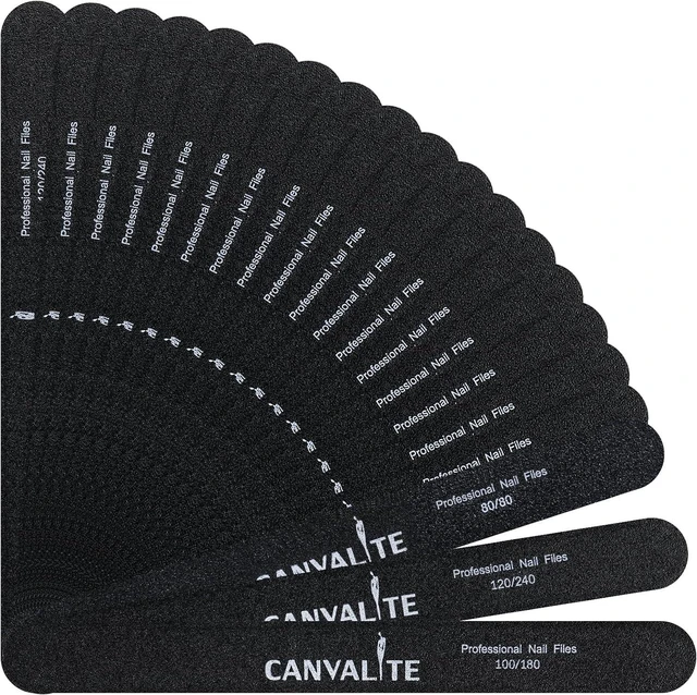 Main image of Canvalite Nail File Set, 3 Different Grit Emery Boards for Natural Nails - 100/180 Girt for Shaping, 120/240 for Buffing, 80 Grit for Acrylic Nails, Washable Long-Lasting Fingernail Files for Home Use
