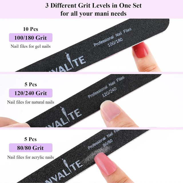 Alt view image 2 of 7 - Canvalite Nail File Set, 3 Different Grit Emery Boards for Natural Nails - 100/180 Girt for Shaping, 120/240 for Buffing, 80 Grit for Acrylic Nails, Washable Long-Lasting Fingernail Files for Home Use