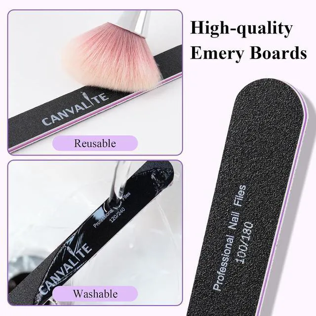 Alt view image 3 of 7 - Canvalite Nail File Set, 3 Different Grit Emery Boards for Natural Nails - 100/180 Girt for Shaping, 120/240 for Buffing, 80 Grit for Acrylic Nails, Washable Long-Lasting Fingernail Files for Home Use