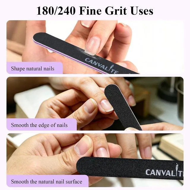 Alt view image 4 of 7 - Canvalite Nail File Set, 3 Different Grit Emery Boards for Natural Nails - 100/180 Girt for Shaping, 120/240 for Buffing, 80 Grit for Acrylic Nails, Washable Long-Lasting Fingernail Files for Home Use