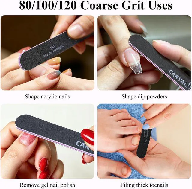 Alt view image 5 of 7 - Canvalite Nail File Set, 3 Different Grit Emery Boards for Natural Nails - 100/180 Girt for Shaping, 120/240 for Buffing, 80 Grit for Acrylic Nails, Washable Long-Lasting Fingernail Files for Home Use