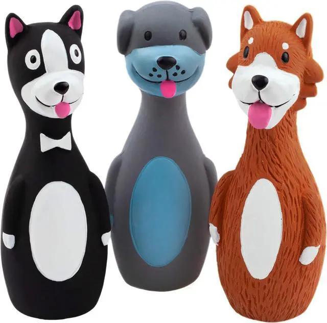 Main image of 3PCS 5.7'' Squeaky Latex Short Standing Stick Toy for Small Dogs | Funny Animal Design,Soft Fetch Interactive Play, Indoor Outdoor Activity Training Toys,Assorted Colors
