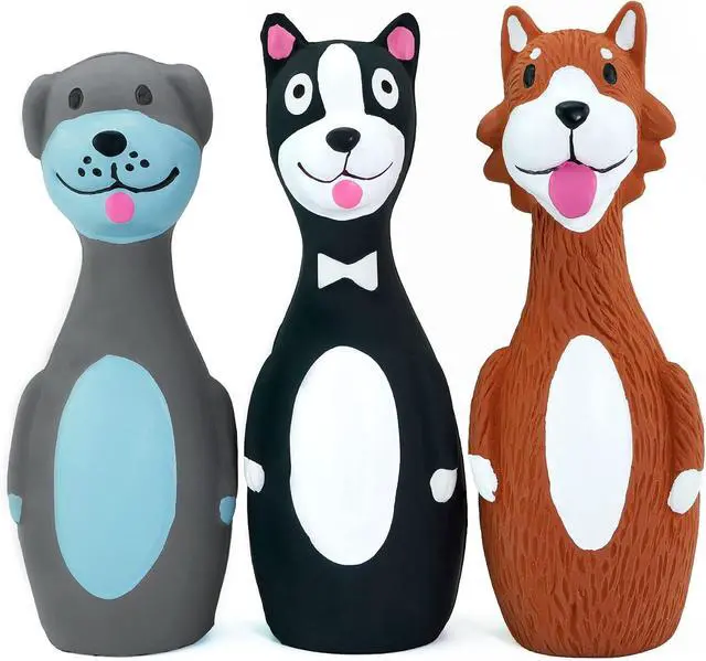 Alt view image 2 of 7 - 3PCS 5.7'' Squeaky Latex Short Standing Stick Toy for Small Dogs | Funny Animal Design,Soft Fetch Interactive Play, Indoor Outdoor Activity Training Toys,Assorted Colors