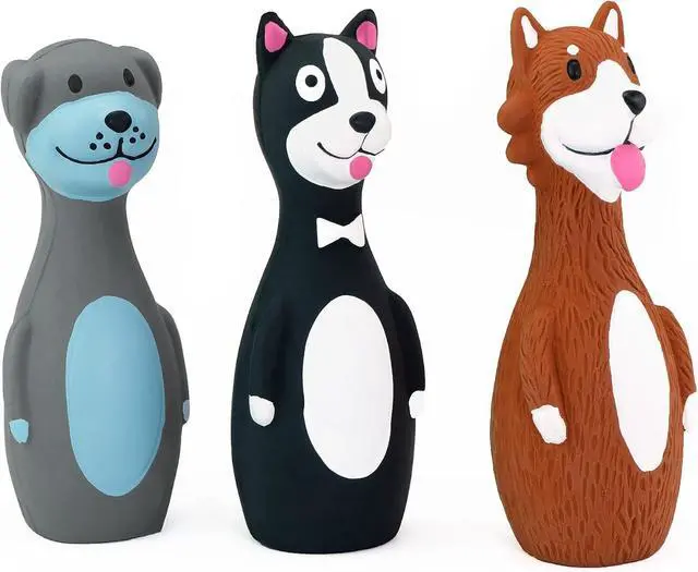 Alt view image 3 of 7 - 3PCS 5.7'' Squeaky Latex Short Standing Stick Toy for Small Dogs | Funny Animal Design,Soft Fetch Interactive Play, Indoor Outdoor Activity Training Toys,Assorted Colors
