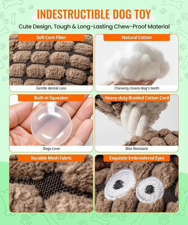 Alt view image 4 of 7 - Squeaky Plush Dog Toys - Adorable Animal Designs with Soft Cotton Filling, Cute Stuffed Dog Chew Toys for Small, Medium Non-Aggressive Chewing Dogs Chewer (Brown Dog)