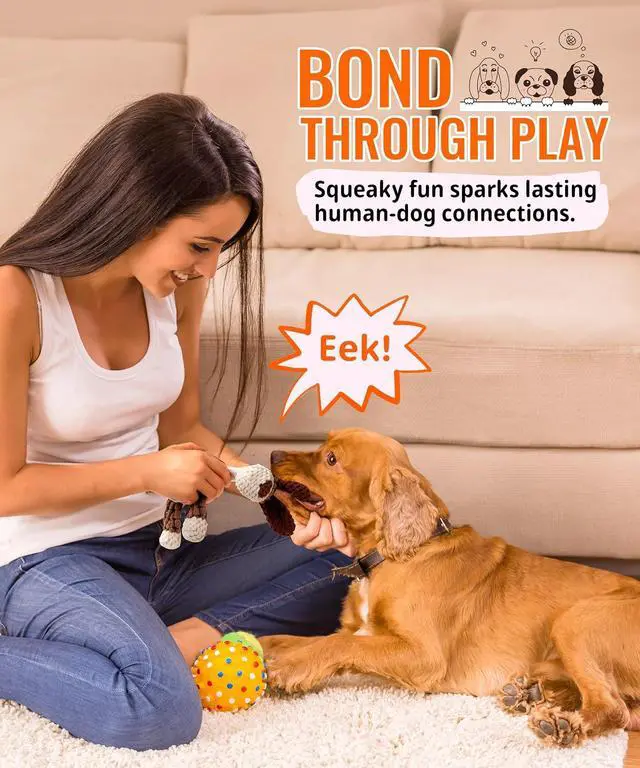 Alt view image 5 of 7 - Squeaky Plush Dog Toys - Adorable Animal Designs with Soft Cotton Filling, Cute Stuffed Dog Chew Toys for Small, Medium Non-Aggressive Chewing Dogs Chewer (Brown Dog)