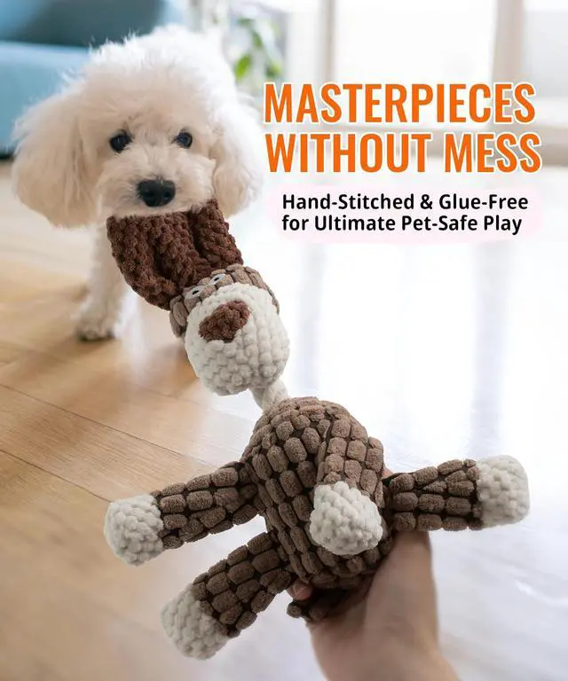 Alt view image 6 of 7 - Squeaky Plush Dog Toys - Adorable Animal Designs with Soft Cotton Filling, Cute Stuffed Dog Chew Toys for Small, Medium Non-Aggressive Chewing Dogs Chewer (Brown Dog)