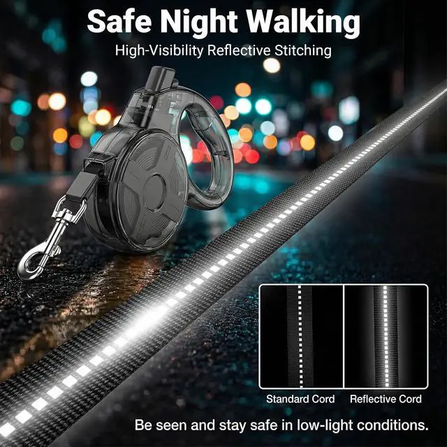 Alt view image 5 of 7 - Retractable Dog Leash for Small Dogs, 13ft Reflective Retractable Leash with 360° Tangle-Free Design, Heavy Duty Nylon Tape Lead for Small to Medium Pets up to 50 lbs One-Handed Brake & Lock
