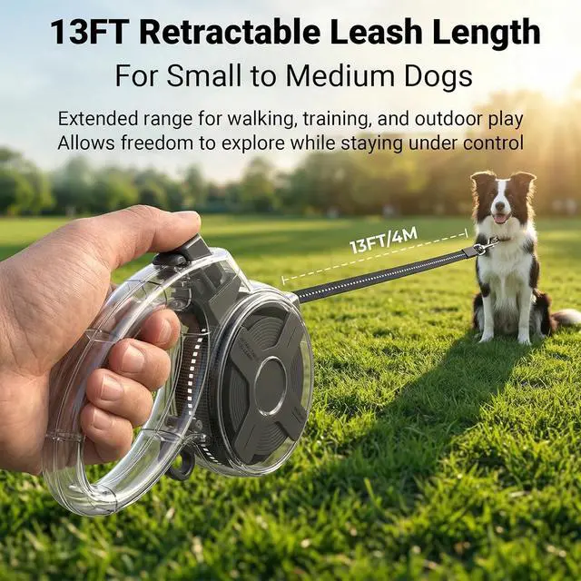 Alt view image 6 of 7 - Retractable Dog Leash for Small Dogs, 13ft Reflective Retractable Leash with 360° Tangle-Free Design, Heavy Duty Nylon Tape Lead for Small to Medium Pets up to 50 lbs One-Handed Brake & Lock