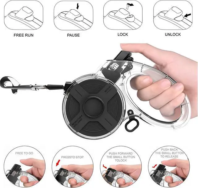 Alt view image 7 of 7 - Retractable Dog Leash for Small Dogs, 13ft Reflective Retractable Leash with 360° Tangle-Free Design, Heavy Duty Nylon Tape Lead for Small to Medium Pets up to 50 lbs One-Handed Brake & Lock