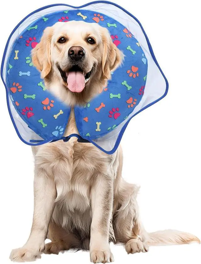 Main image of Inflatable Dog Cone Collar, Adjustable Size Soft PVC 2-in-1 Dog Donut Collar After Surgery with Detachable, Inflatable Collar for Small Medium Large Dogs and Cats (Blue, Medium)