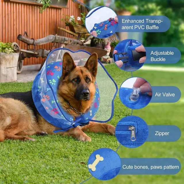 Alt view image 2 of 7 - Inflatable Dog Cone Collar, Adjustable Size Soft PVC 2-in-1 Dog Donut Collar After Surgery with Detachable, Inflatable Collar for Small Medium Large Dogs and Cats (Blue, Medium)