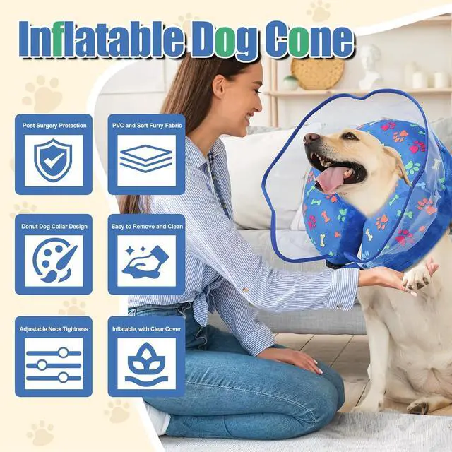 Alt view image 4 of 7 - Inflatable Dog Cone Collar, Adjustable Size Soft PVC 2-in-1 Dog Donut Collar After Surgery with Detachable, Inflatable Collar for Small Medium Large Dogs and Cats (Blue, Medium)