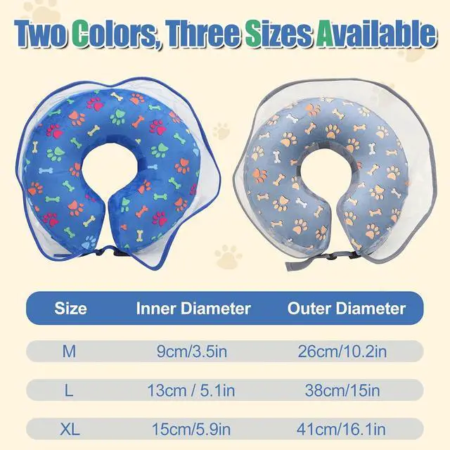 Alt view image 3 of 7 - Inflatable Dog Cone Collar, Adjustable Size Soft PVC 2-in-1 Dog Donut Collar After Surgery with Detachable, Inflatable Collar for Small Medium Large Dogs and Cats (Blue, Medium)