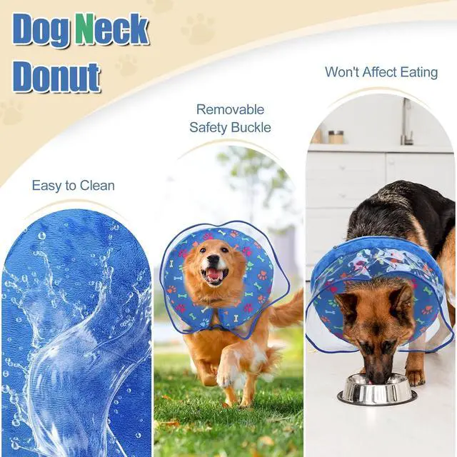 Alt view image 6 of 7 - Inflatable Dog Cone Collar, Adjustable Size Soft PVC 2-in-1 Dog Donut Collar After Surgery with Detachable, Inflatable Collar for Small Medium Large Dogs and Cats (Blue, Medium)