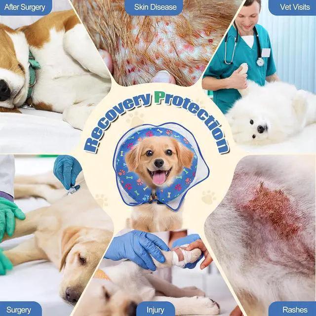 Alt view image 7 of 7 - Inflatable Dog Cone Collar, Adjustable Size Soft PVC 2-in-1 Dog Donut Collar After Surgery with Detachable, Inflatable Collar for Small Medium Large Dogs and Cats (Blue, Medium)