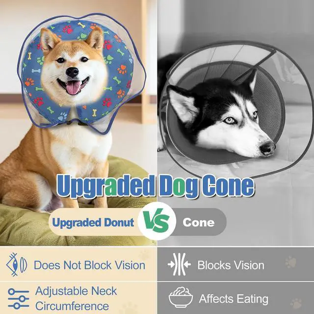 Alt view image 5 of 7 - Inflatable Dog Cone Collar, Adjustable Size Soft PVC 2-in-1 Dog Donut Collar After Surgery with Detachable, Inflatable Collar for Small Medium Large Dogs and Cats (Blue, Medium)