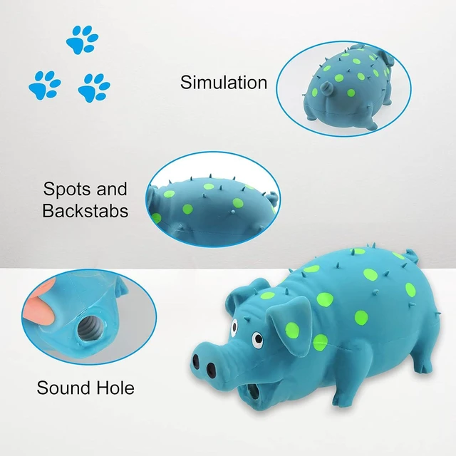 Alt view image 3 of 7 - Dog Squeaky Toy, Dots Latex Dog Chew Toys with a Oinks Sound Squeaker Grunting Pig Dog Toy Durable Self Play 8" Dogs Squeeze Toy for Dental Biting Chasing to Kill Boring Time (Blue)