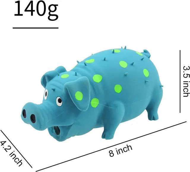 Alt view image 5 of 7 - Dog Squeaky Toy, Dots Latex Dog Chew Toys with a Oinks Sound Squeaker Grunting Pig Dog Toy Durable Self Play 8" Dogs Squeeze Toy for Dental Biting Chasing to Kill Boring Time (Blue)