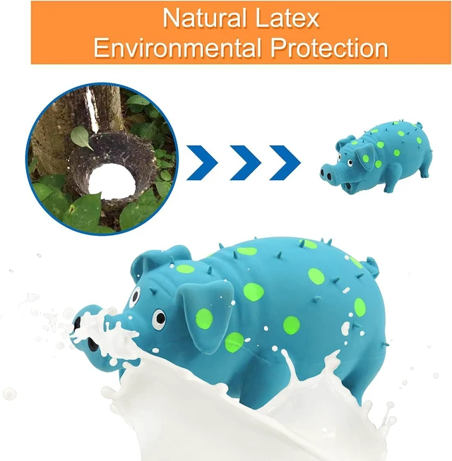 Alt view image 6 of 7 - Dog Squeaky Toy, Dots Latex Dog Chew Toys with a Oinks Sound Squeaker Grunting Pig Dog Toy Durable Self Play 8" Dogs Squeeze Toy for Dental Biting Chasing to Kill Boring Time (Blue)