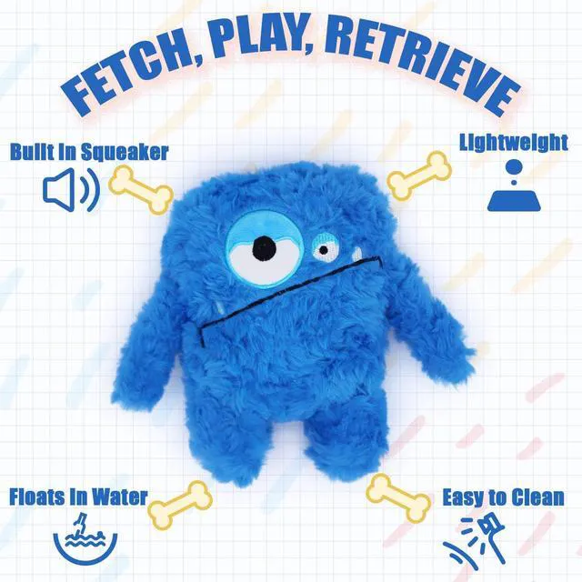 Alt view image 3 of 7 - Monster Stuffed Squeaky Dog Toy, Crinkle Dog Plush Toy, Blue | Soft Lightweight Toy for Fetch and Chew, Interactive Outdoor Indoor Play for Tug, Birthday Gift, For Puppy Small Medium Dog