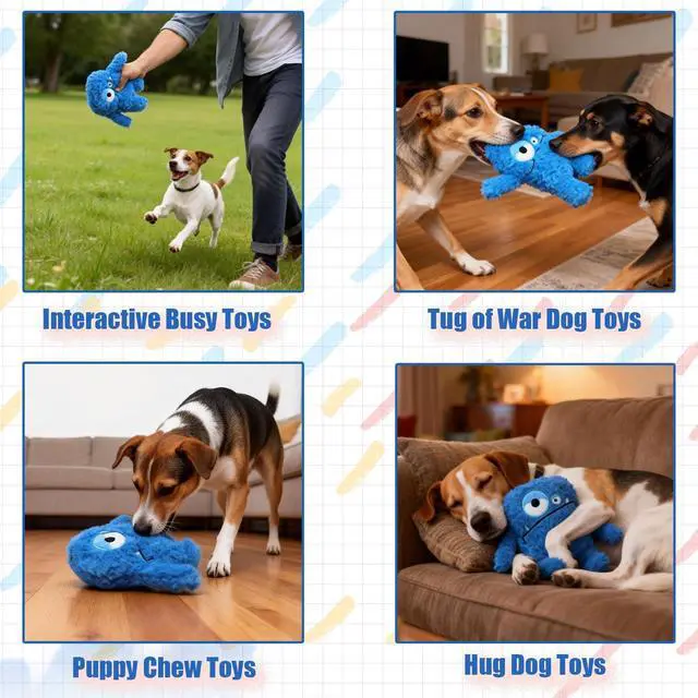 Alt view image 4 of 7 - Monster Stuffed Squeaky Dog Toy, Crinkle Dog Plush Toy, Blue | Soft Lightweight Toy for Fetch and Chew, Interactive Outdoor Indoor Play for Tug, Birthday Gift, For Puppy Small Medium Dog