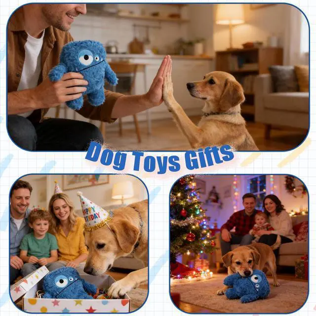 Alt view image 6 of 7 - Monster Stuffed Squeaky Dog Toy, Crinkle Dog Plush Toy, Blue | Soft Lightweight Toy for Fetch and Chew, Interactive Outdoor Indoor Play for Tug, Birthday Gift, For Puppy Small Medium Dog