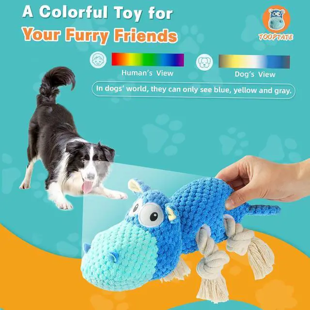 Alt view image 3 of 6 - Hippo Squeaky Dog Toy, Blue, Medium | Cute Plush Design, Rope Legs for Tugging, Helps Keep Dogs Busy, Suitable for Small, Medium, and Large Dogs
