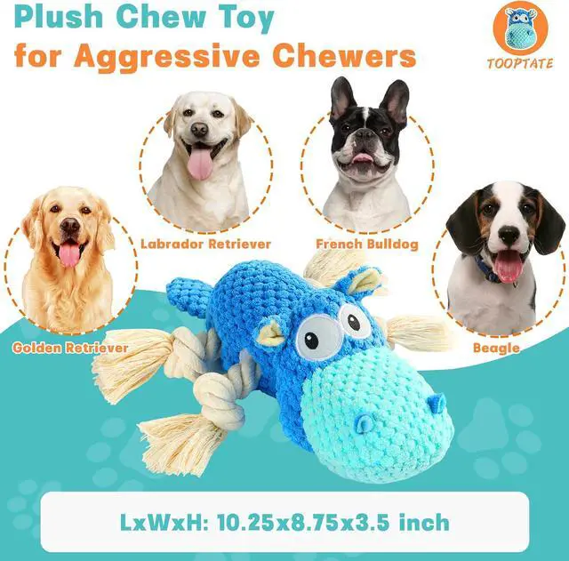 Alt view image 4 of 6 - Hippo Squeaky Dog Toy, Blue, Medium | Cute Plush Design, Rope Legs for Tugging, Helps Keep Dogs Busy, Suitable for Small, Medium, and Large Dogs