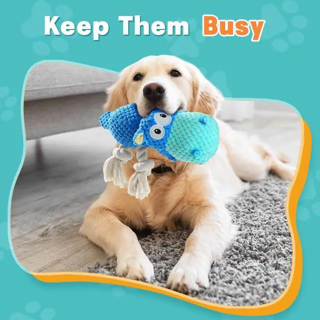 Alt view image 5 of 6 - Hippo Squeaky Dog Toy, Blue, Medium | Cute Plush Design, Rope Legs for Tugging, Helps Keep Dogs Busy, Suitable for Small, Medium, and Large Dogs
