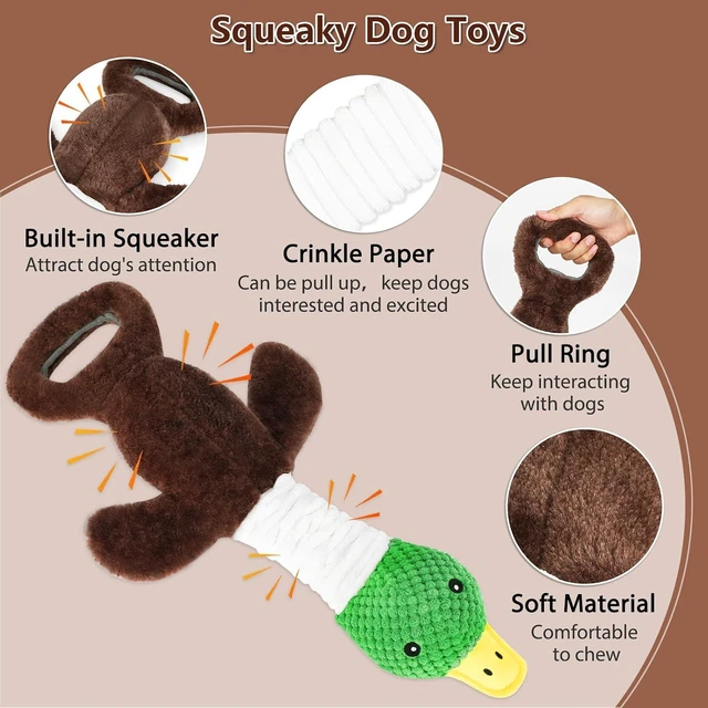 Alt view image 2 of 7 - Plush Dog Toys for Large Dogs, Duck Stuffed Squeaky Dog Chew Toy with Crinkle Paper, Interactive Pull Puppy Toys - Tug of War Dog Toys for Big Medium Samll Dog