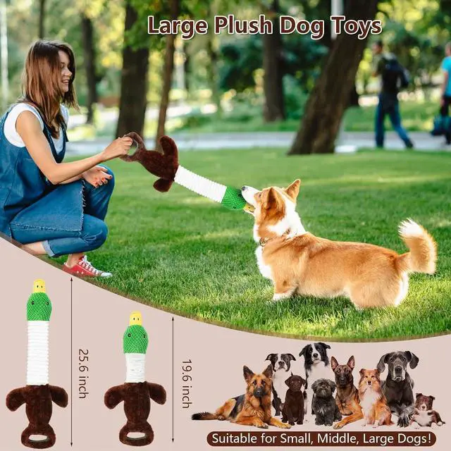 Alt view image 3 of 7 - Plush Dog Toys for Large Dogs, Duck Stuffed Squeaky Dog Chew Toy with Crinkle Paper, Interactive Pull Puppy Toys - Tug of War Dog Toys for Big Medium Samll Dog