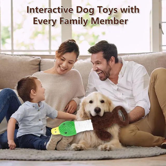 Alt view image 7 of 7 - Plush Dog Toys for Large Dogs, Duck Stuffed Squeaky Dog Chew Toy with Crinkle Paper, Interactive Pull Puppy Toys - Tug of War Dog Toys for Big Medium Samll Dog