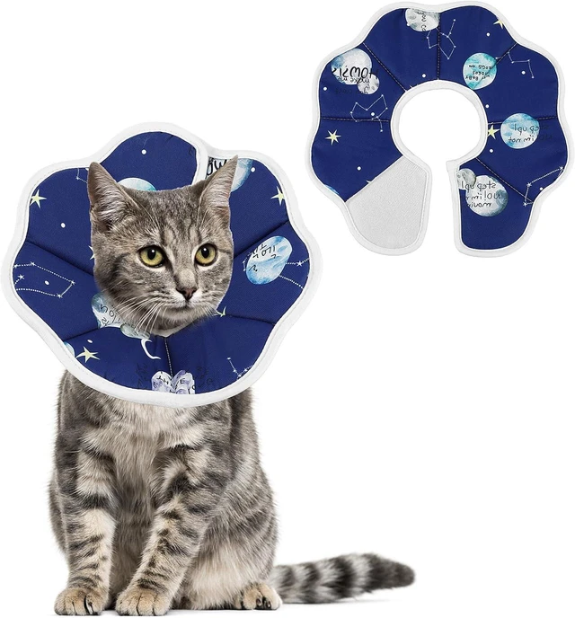 Main image of Cobee Soft Cat Cone Collar, Protective Cute Small Cat Recovery Collar Adjustable Fasteners Collars for Kittens Cats E-Collars After Surgery Wound Healing, Fit 6.3"-9" Neck Circumference(Constellation)
